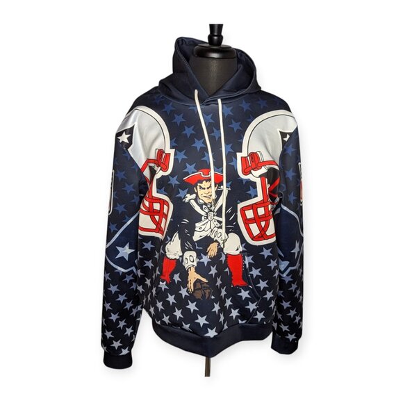 New England Patriots Hooded Sweatshirt Mens Size L/XL With Punisher Logo On Back - Picture 1 of 15